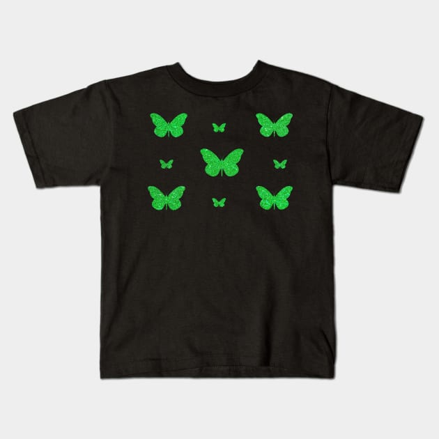 Green Faux Glitter Butterflies Kids T-Shirt by Felicity-K